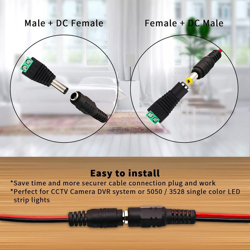 DaFuRui DC Pigtailï¼Œ18 Pairs 12V 2A DC Male Female Power Pigtail Cable Connector Wire 2.1x5.5mm DC Power Connectors for CCTV Security Camera and 12V Power Supply Adapter - Image 3
